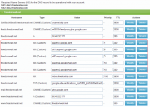 freehostia DNS record