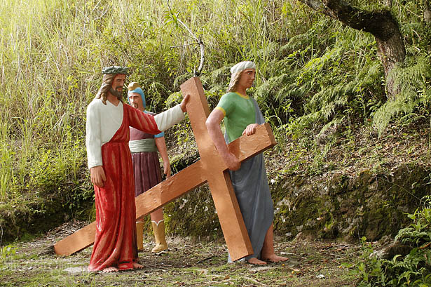 Camiguin stations of the cross: Simon of Cyrene helps Jesus carry the cross