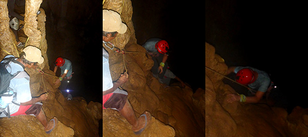 Rope-assisted vertical descent in Gobingob Cave
