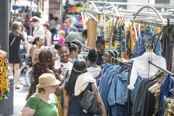 Typical street market bargain shops in major African cities