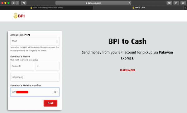 BPI to Cash home page