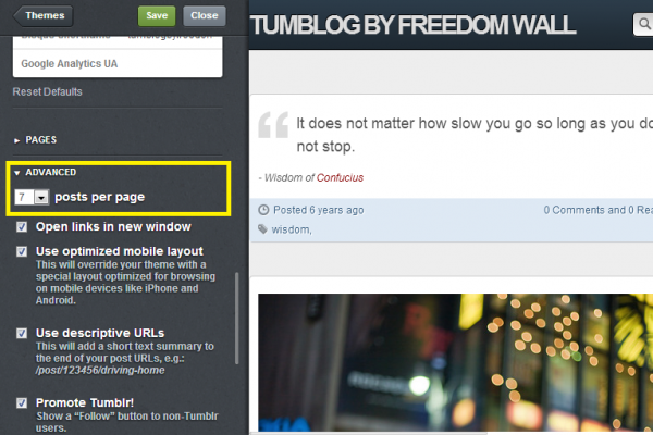 change number of post showing in tumbr blog homepage